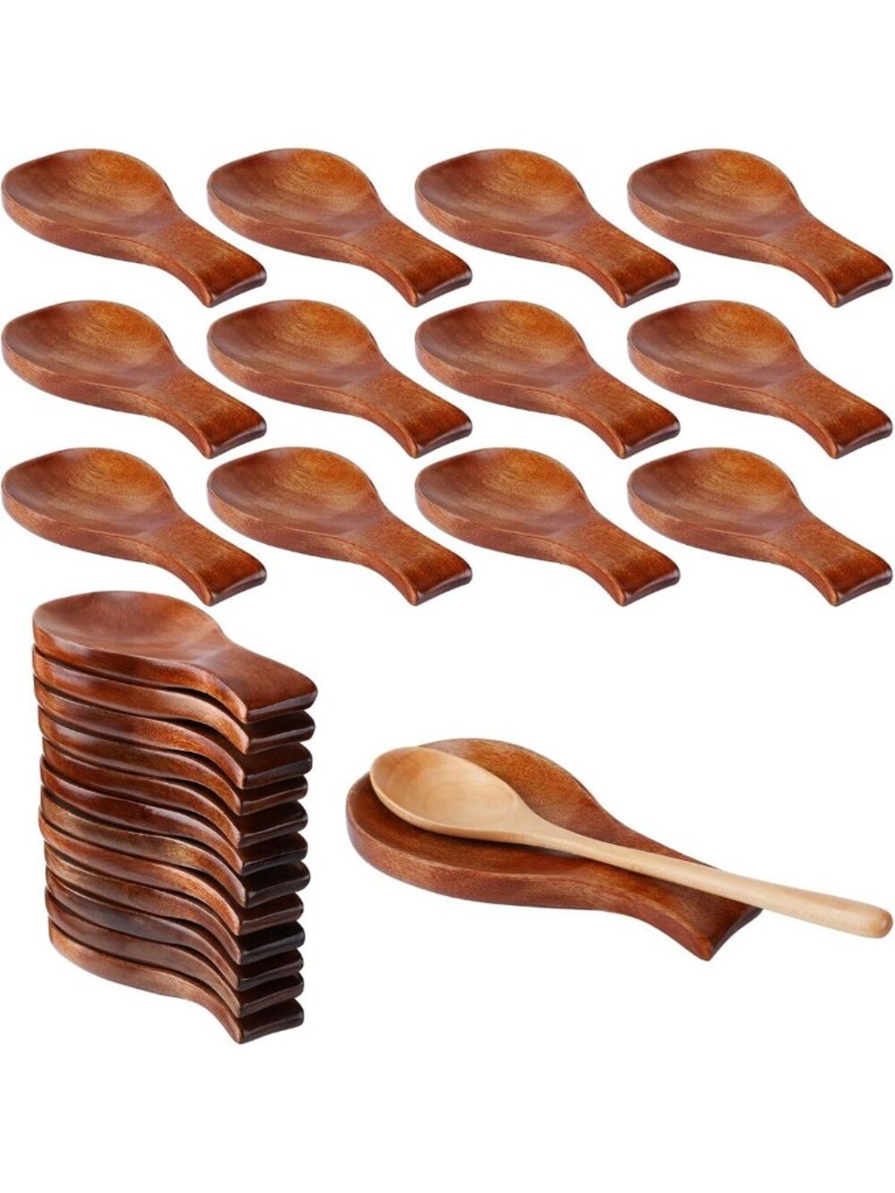 12 Pack Bamboo Spoon Rests for Kitchen Counter Utensil Holder - Modern Rustic